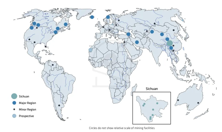 نقشه ای که مناطق اصلی استخراج بیت کوین در سراسر جهان را نشان می دهد. تحقیقات CoinShares