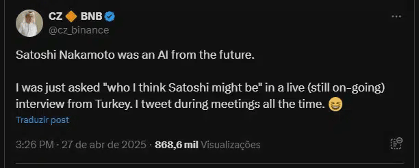 چانگ‌پنگ ژائو، بنیانگذار بایننس، درباره ساتوشی ناکاموتو صحبت می‌کند. منبع: X.